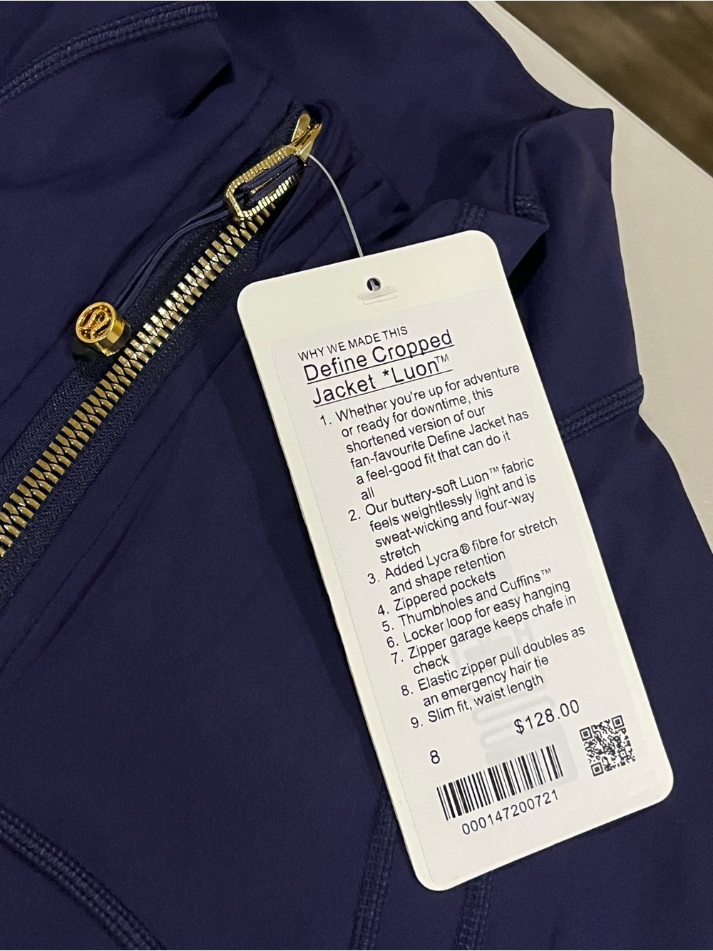 Lululemon Midnight Blue Gold Zip Matching Set Leggings And Define Jacket Size 8 - Picture 4 of 8